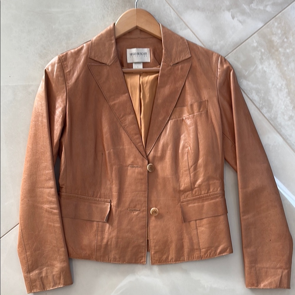 Brown Leather Jacket Hugo buscati